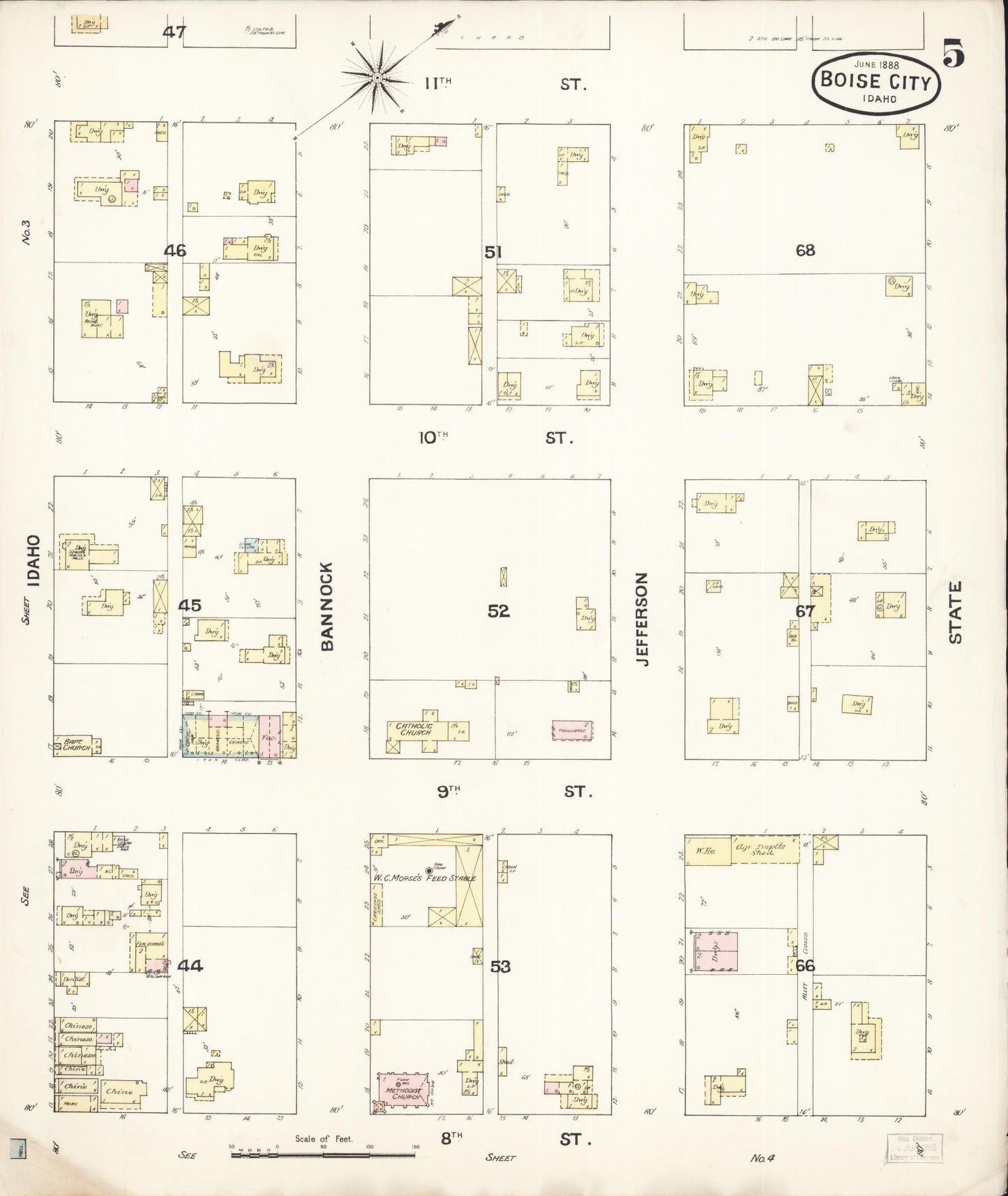 Sanborn Fire Insurance Map from Boise, Ada County, Idaho (1888), Sheet #0005 - Complete Map Set gallery image, historic Sanborn map, vintage wall art, Idaho Idaho