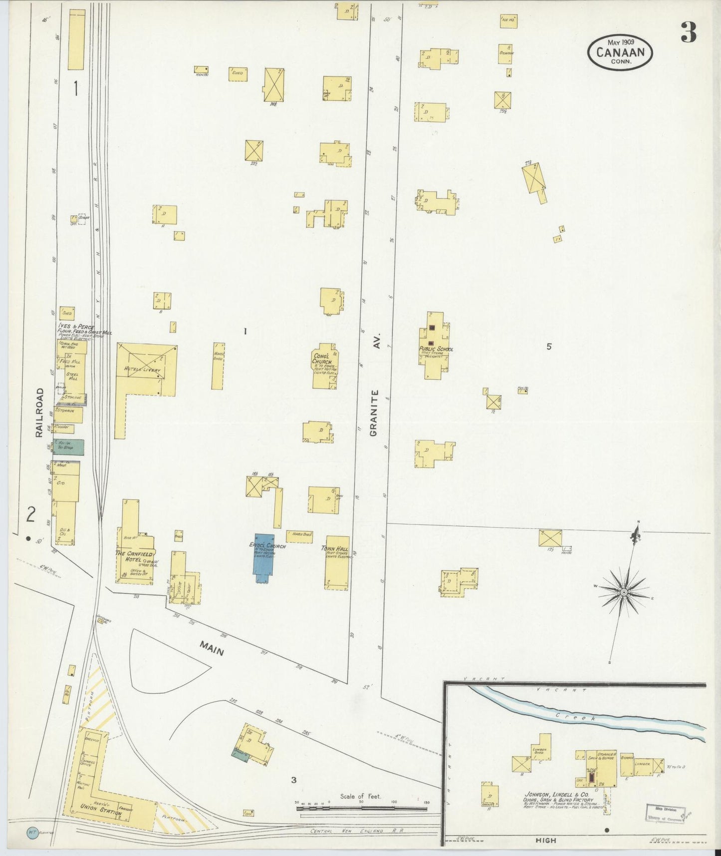 Sanborn Fire Insurance Map from Canaan, Litchfield County, Connecticut (1909), Sheet #0003 - Complete Map Set gallery image, historic Sanborn map, vintage wall art, Connecticut Connecticut