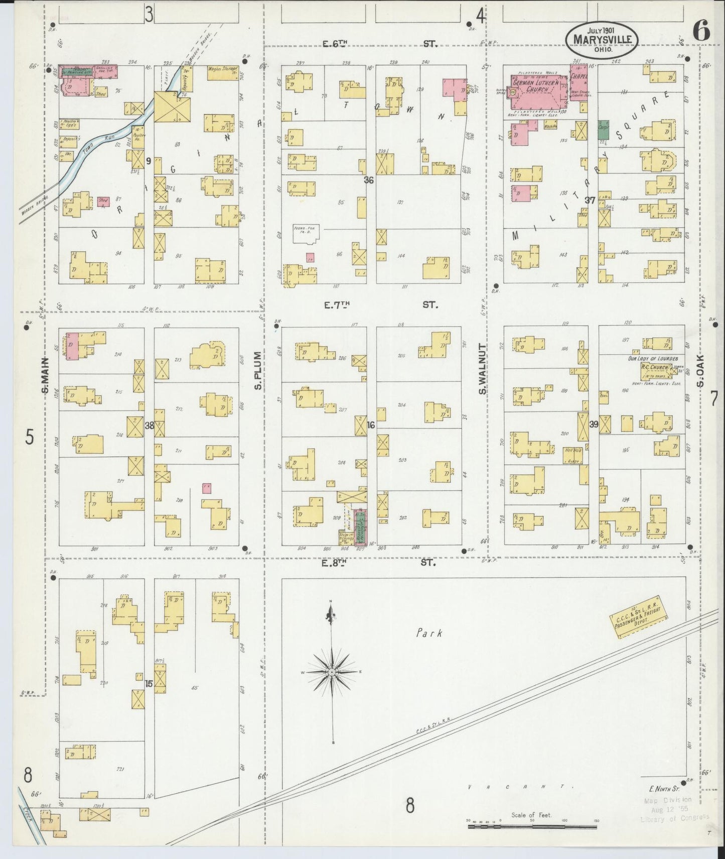 Sanborn Fire Insurance Map from Marysville, Union County, Ohio (1901), Sheet #0006 - Complete Map Set gallery image, historic Sanborn map, vintage wall art, Ohio Ohio