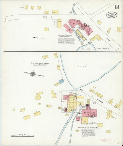 Sanborn Fire Insurance Map from Franklin, Norfolk County, Massachusetts (1911), Sheet #0014 - Complete Map Set gallery image, historic Sanborn map, vintage wall art, Massachusetts Massachusetts
