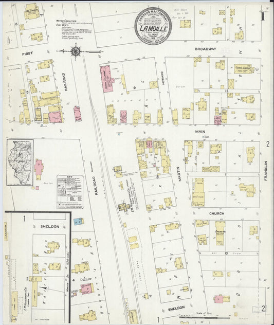 Sanborn Fire Insurance Map from La Moille, Bureau County, Illinois (1913), Sheet #0001 - Complete Map Set gallery image, historic Sanborn map, vintage wall art, Illinois Illinois