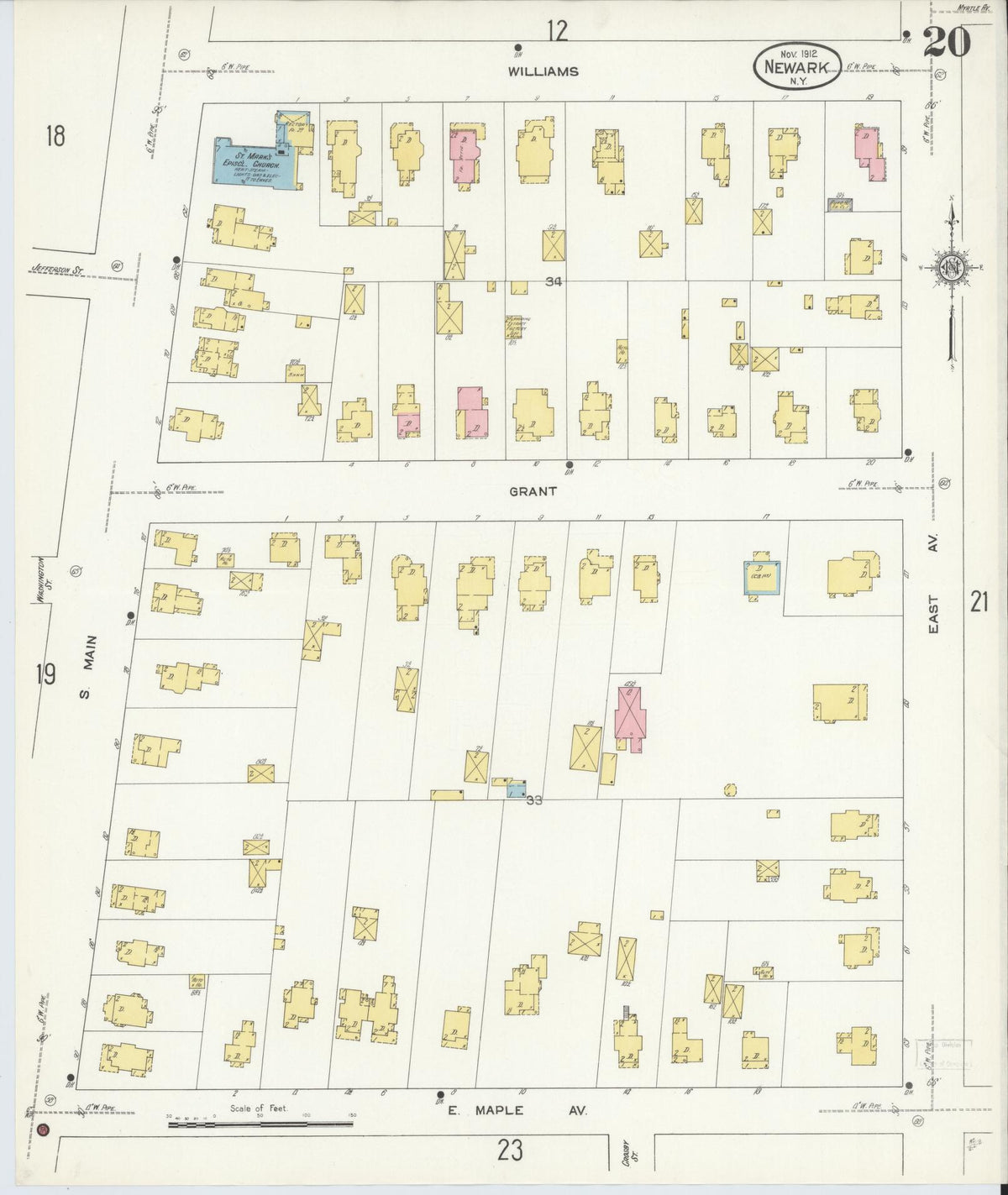 Sanborn Fire Insurance Map from Newark, Wayne County, New York (1912), Sheet #0020 - Historic Sanborn Fire Insurance Map Print, vintage old map wall art, antique decor, genealogy gift, New York New York map