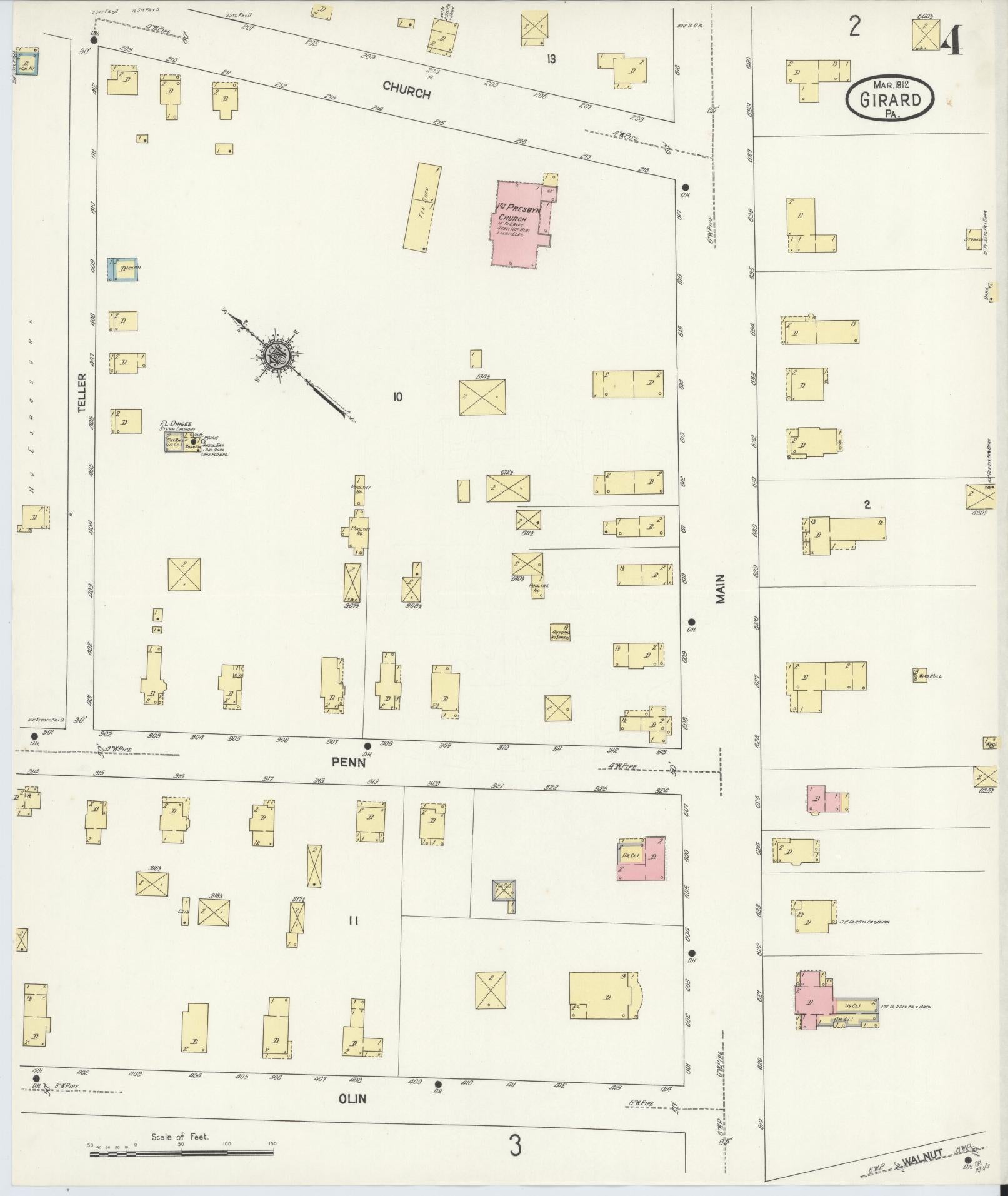 Sanborn Fire Insurance Map from Girard, Erie County, Pennsylvania (1912), Sheet #0004 - Historic Sanborn Fire Insurance Map Print, vintage old map wall art, antique decor, genealogy gift, Pennsylvania Pennsylvania map
