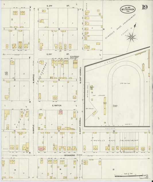 Sanborn Fire Insurance Map from Mount Vernon, Posey County, Indiana (1907), Sheet #0019 - Historic Sanborn Fire Insurance Map Print, vintage old map wall art, antique decor, genealogy gift, Indiana Indiana map