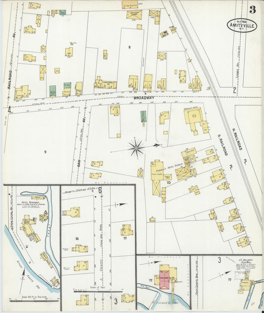 Sanborn Fire Insurance Map from Amityville, Suffolk County, New York (1904), Sheet #0003 - Historic Sanborn Fire Insurance Map Print, vintage old map wall art, antique decor, genealogy gift, New York New York map
