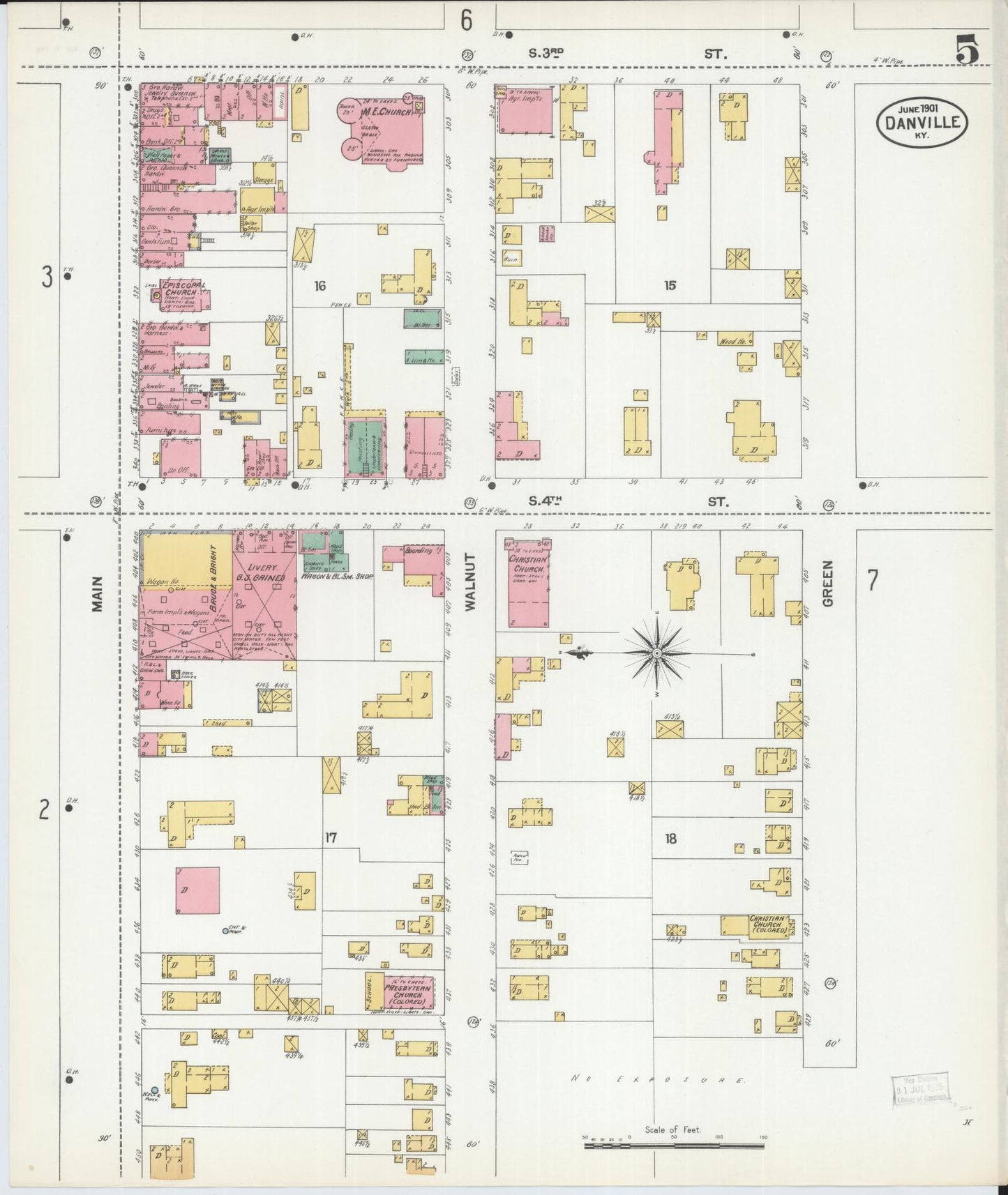 Sanborn Fire Insurance Map from Danville, Boyle County, Kentucky (1901), Sheet #0005 - Historic Sanborn Fire Insurance Map Print, vintage old map wall art, antique decor, genealogy gift, Kentucky Kentucky map