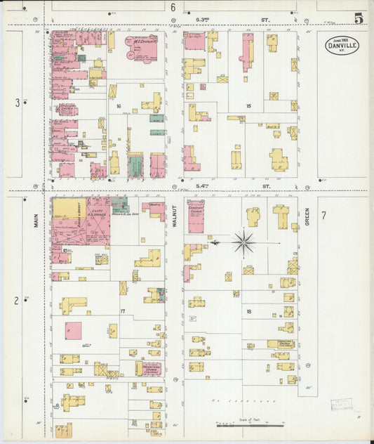 Sanborn Fire Insurance Map from Danville, Boyle County, Kentucky (1901), Sheet #0005 - Historic Sanborn Fire Insurance Map Print, vintage old map wall art, antique decor, genealogy gift, Kentucky Kentucky map
