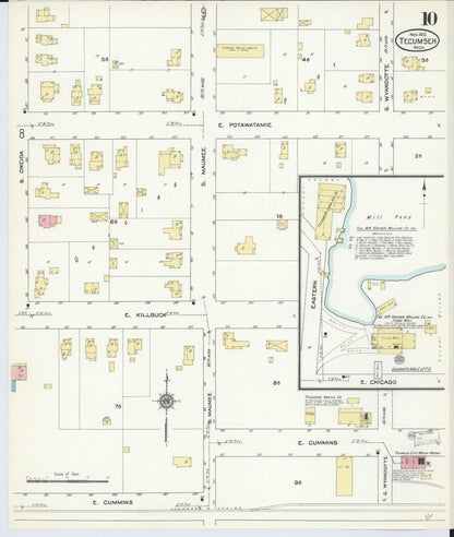 Sanborn Fire Insurance Map from Tecumseh, Lenawee County, Michigan (1912), Sheet #0010 - Complete Map Set gallery image, historic Sanborn map, vintage wall art, Michigan Michigan