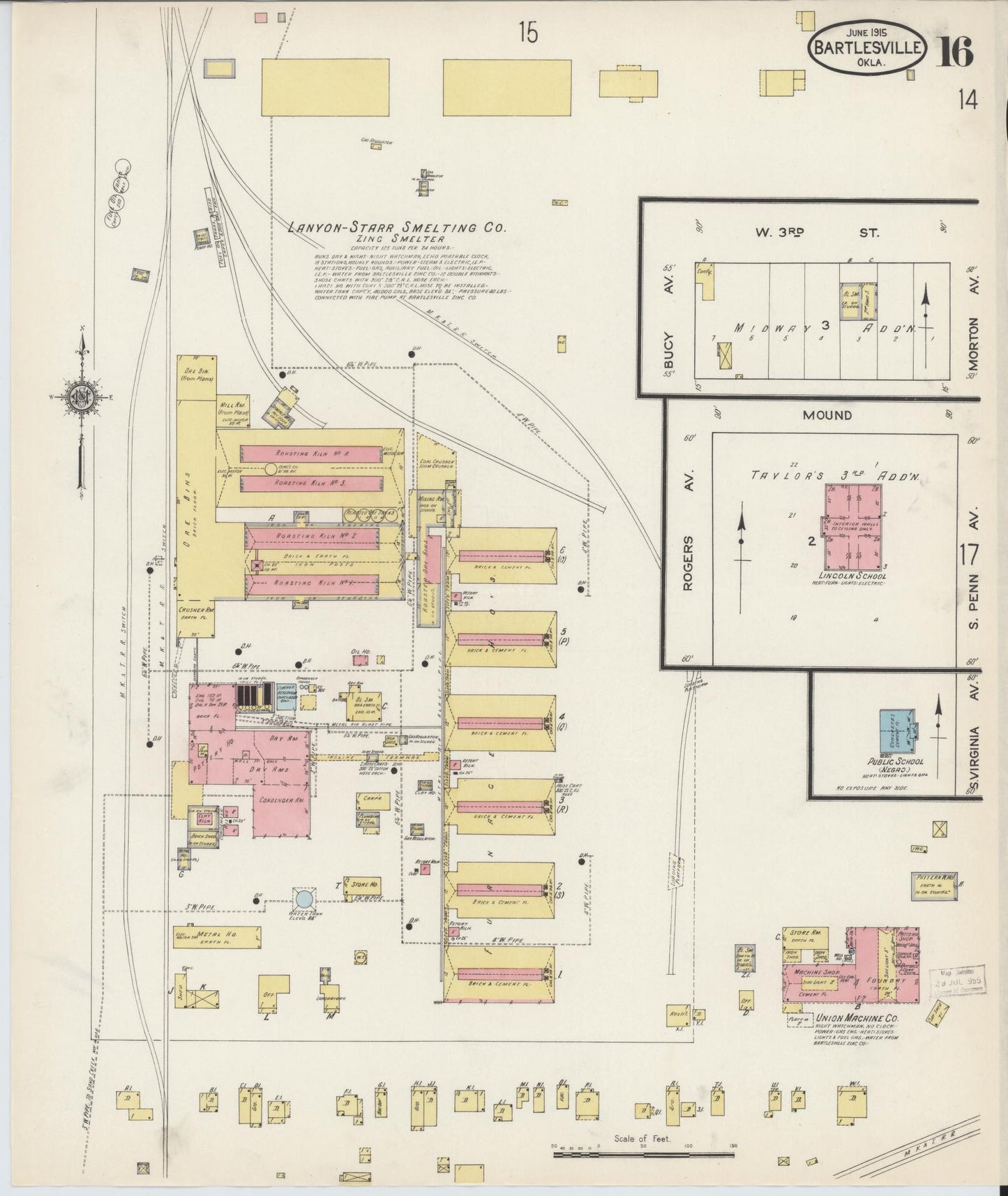Sanborn Fire Insurance Map from Bartlesville, Washington County, Oklahoma (1915), Sheet #0016 - Historic Sanborn Fire Insurance Map Print, vintage old map wall art, antique decor, genealogy gift, Oklahoma Oklahoma map