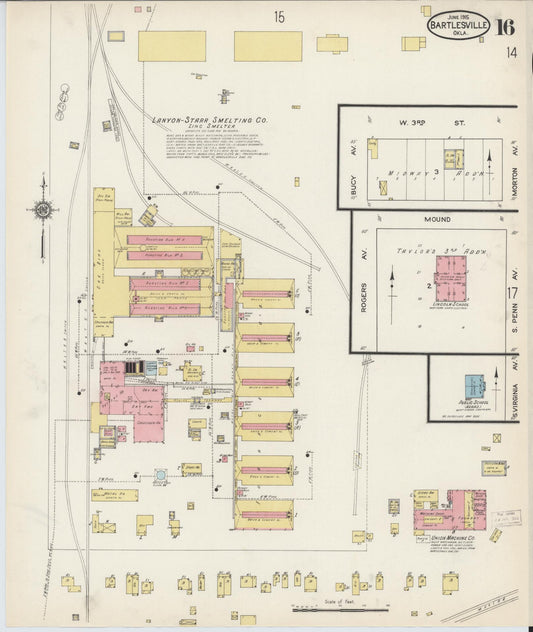 Sanborn Fire Insurance Map from Bartlesville, Washington County, Oklahoma (1915), Sheet #0016 - Historic Sanborn Fire Insurance Map Print, vintage old map wall art, antique decor, genealogy gift, Oklahoma Oklahoma map