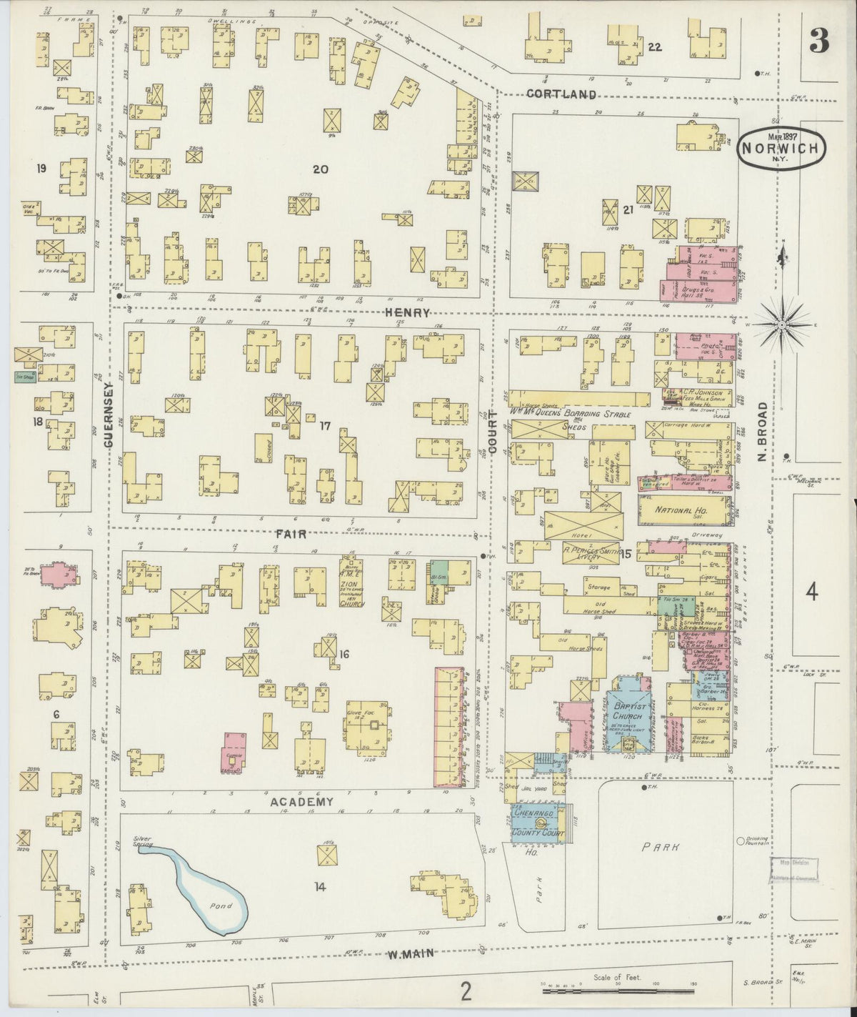 Sanborn Fire Insurance Map from Norwich, Chenango County, New York (1897), Sheet #0003 - Complete Map Set gallery image, historic Sanborn map, vintage wall art, New York New York
