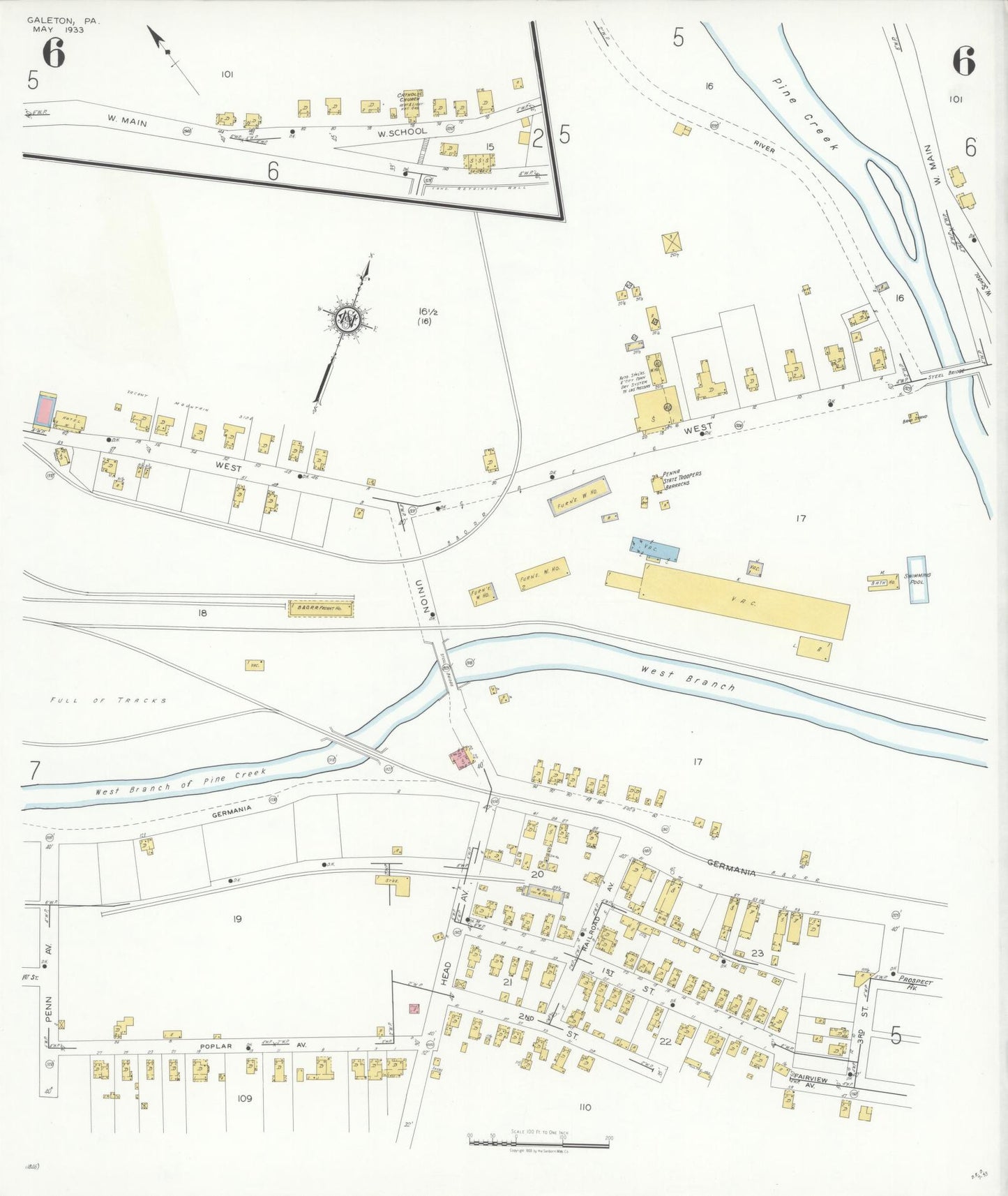 Sanborn Fire Insurance Map from Galeton, Potter County, Pennsylvania (1933), Sheet #0006 - Historic Sanborn Fire Insurance Map Print, vintage old map wall art, antique decor, genealogy gift, Pennsylvania Pennsylvania map
