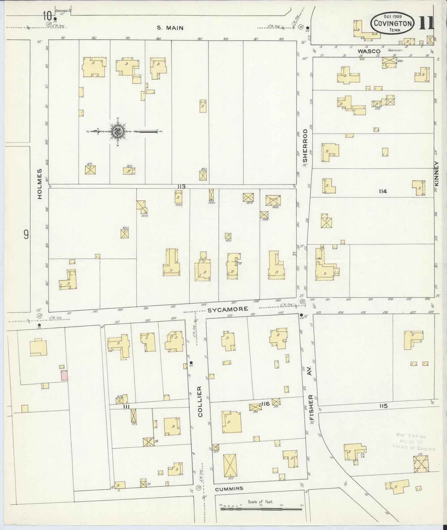 Sanborn Fire Insurance Map from Covington, Tipton County, Tennessee (1909), Sheet #0011 - Complete Map Set gallery image, historic Sanborn map, vintage wall art, Tennessee Tennessee