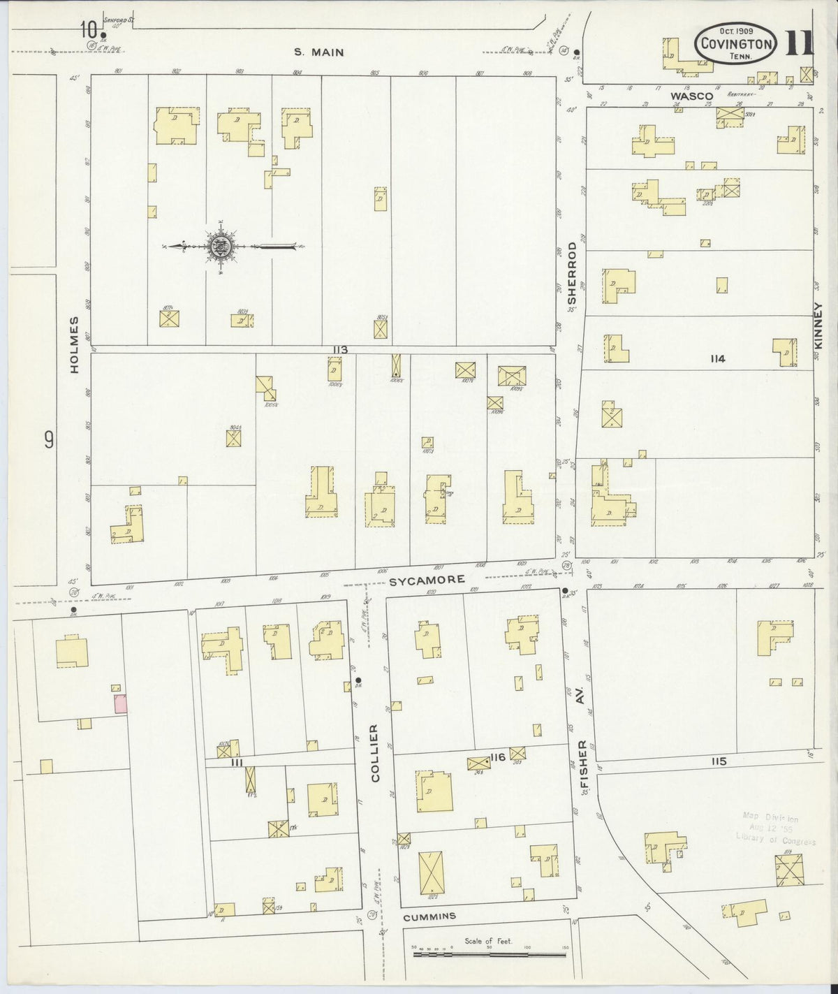 Sanborn Fire Insurance Map from Covington, Tipton County, Tennessee (1909), Sheet #0011 - Complete Map Set gallery image, historic Sanborn map, vintage wall art, Tennessee Tennessee