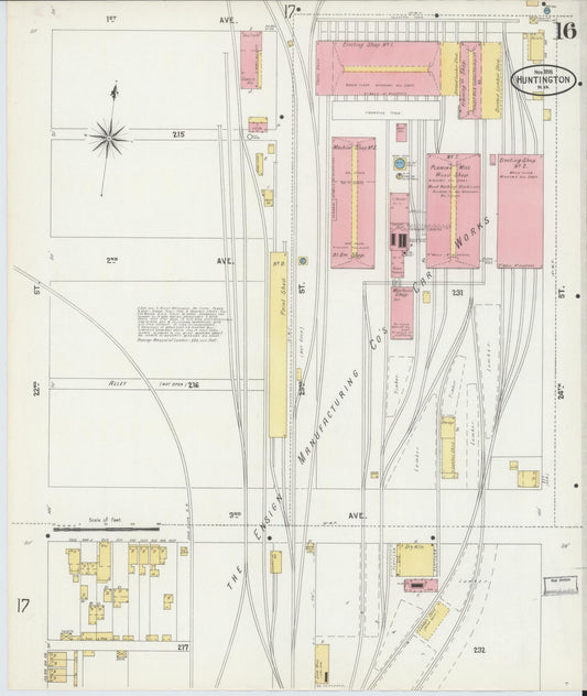 Sanborn Fire Insurance Map from Huntington, Cabell County, West Virginia (1898), Sheet #0016 - Historic Sanborn Fire Insurance Map Print, vintage old map wall art, antique decor, genealogy gift, West Virginia West Virginia map