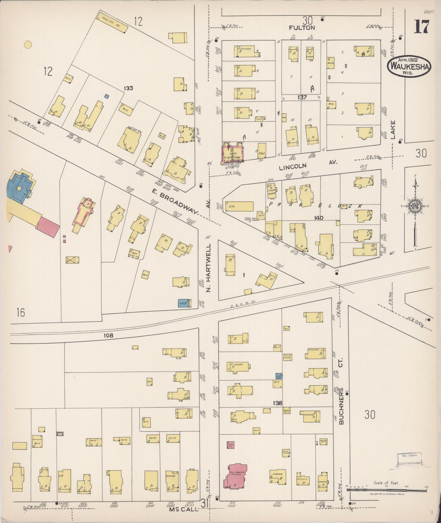 Sanborn Fire Insurance Map from Waukesha, Waukesha County, Wisconsin (1922), Sheet #0017 - Complete Map Set gallery image, historic Sanborn map, vintage wall art, Wisconsin Wisconsin