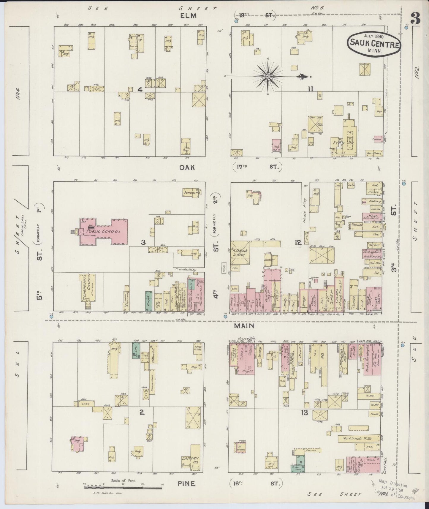 Sanborn Fire Insurance Map from Sauk Centre, Stearns County, Minnesota (1890), Sheet #0003 - Complete Map Set gallery image, historic Sanborn map, vintage wall art, Minnesota Minnesota