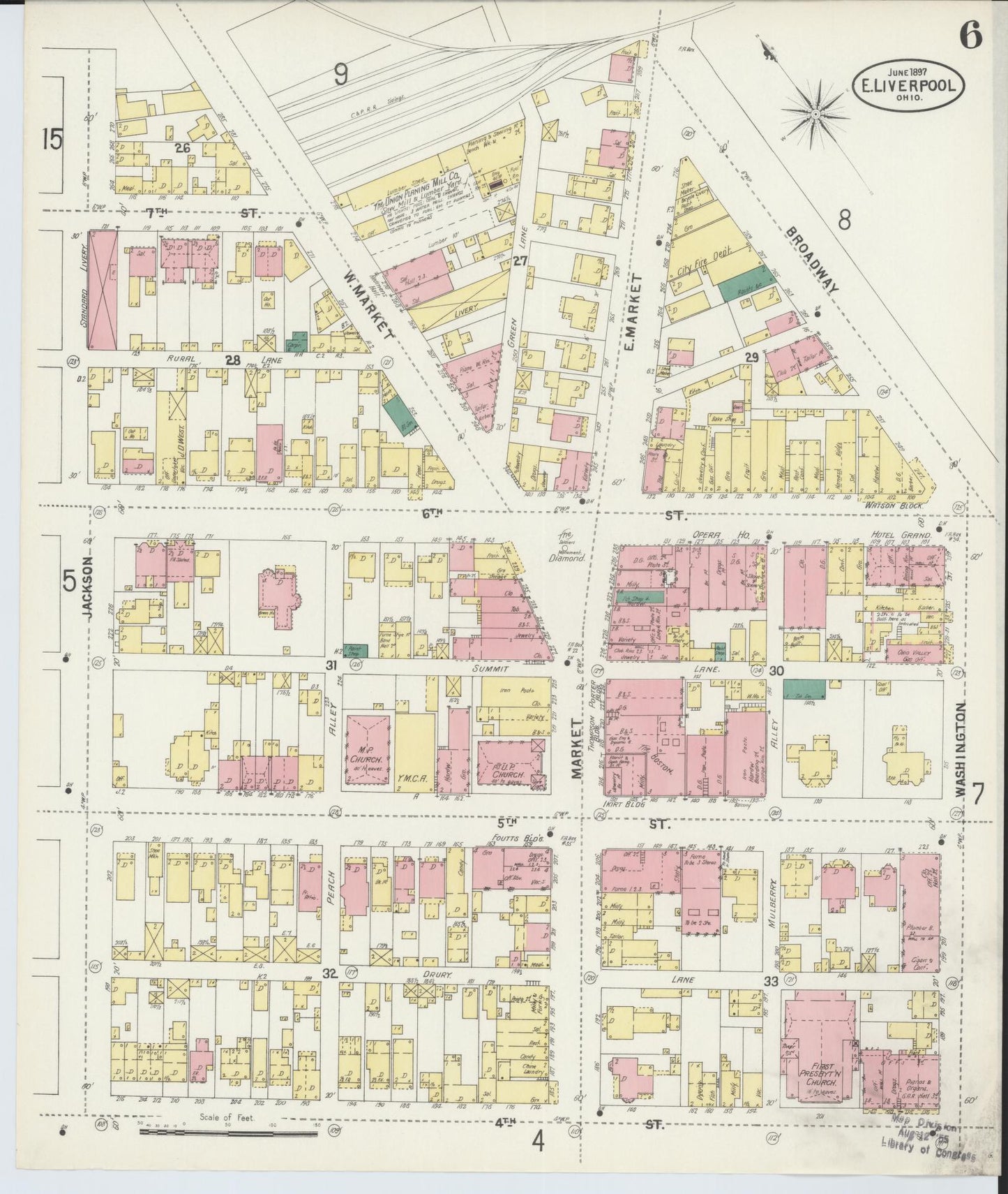 Sanborn Fire Insurance Map from East Liverpool, Columbiana County, Ohio (1897), Sheet #0006 - Historic Sanborn Fire Insurance Map Print, vintage old map wall art, antique decor, genealogy gift, Ohio Ohio map