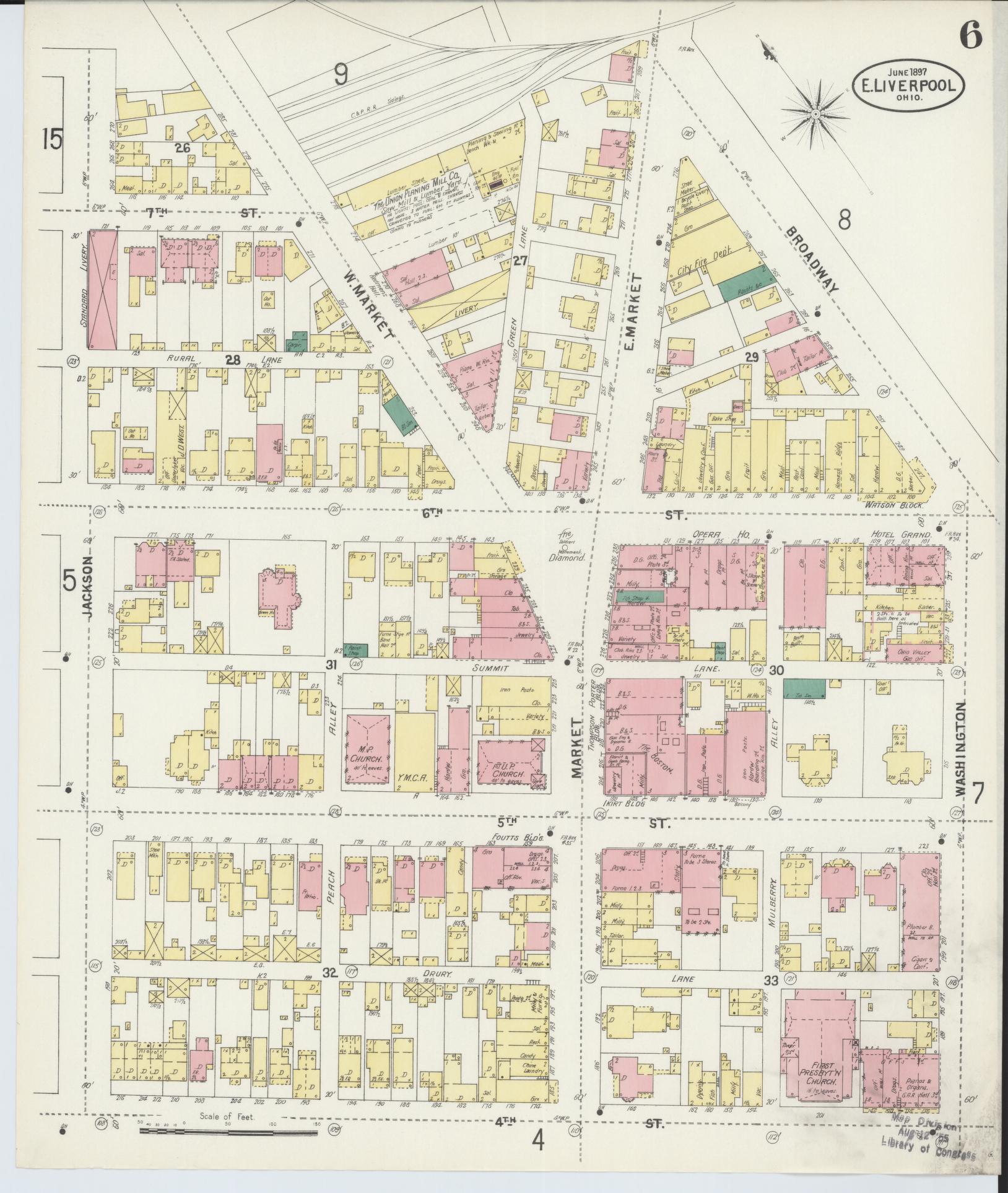 Sanborn Fire Insurance Map from East Liverpool, Columbiana County, Ohio (1897), Sheet #0006 - Historic Sanborn Fire Insurance Map Print, vintage old map wall art, antique decor, genealogy gift, Ohio Ohio map