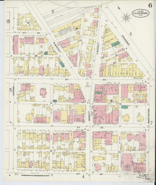 Sanborn Fire Insurance Map from East Liverpool, Columbiana County, Ohio (1897), Sheet #0006 - Historic Sanborn Fire Insurance Map Print, vintage old map wall art, antique decor, genealogy gift, Ohio Ohio map