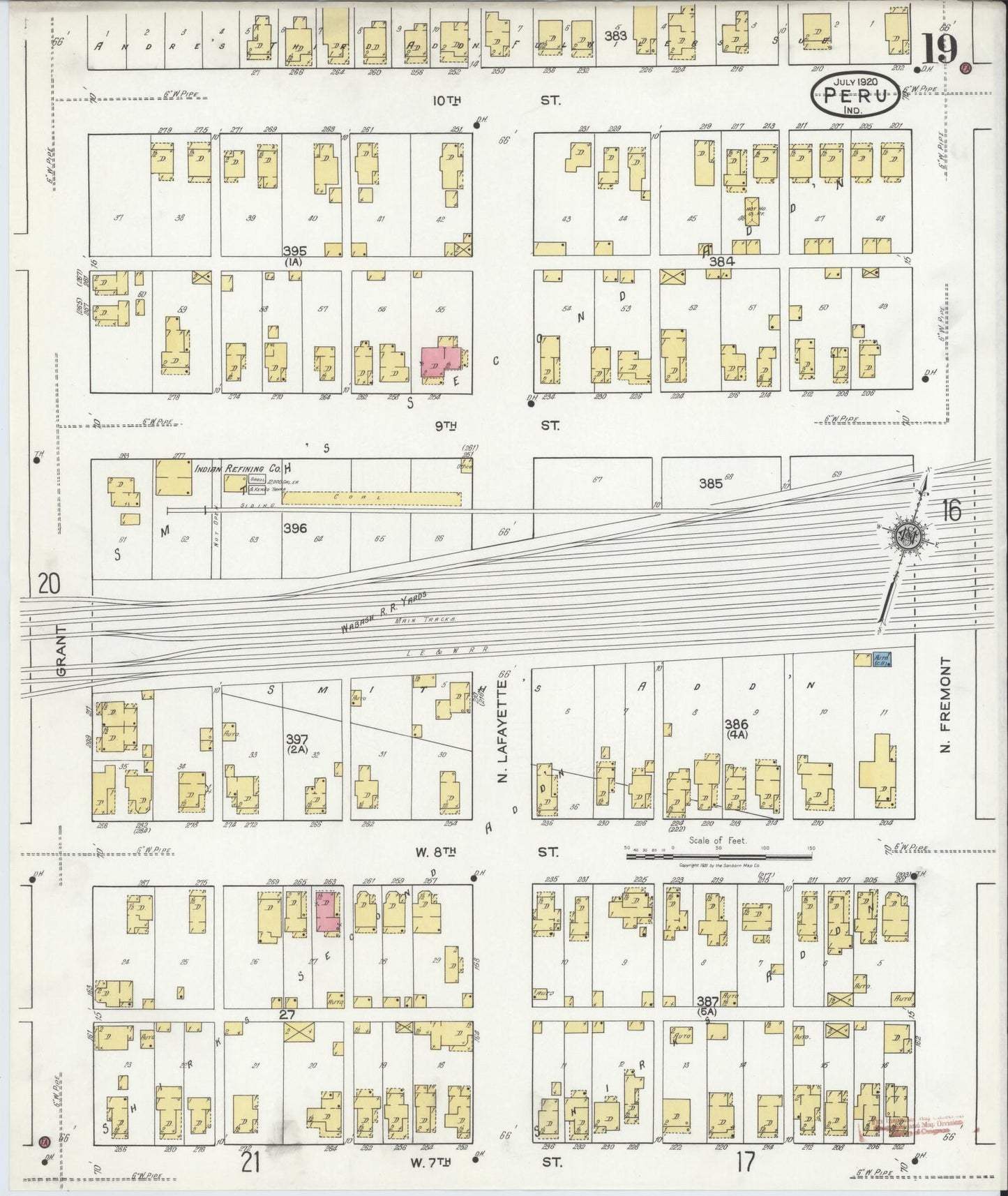 Sanborn Fire Insurance Map from Peru, Miami County, Indiana (1920), Sheet #0019 - Historic Sanborn Fire Insurance Map Print, vintage old map wall art, antique decor, genealogy gift, Indiana Indiana map