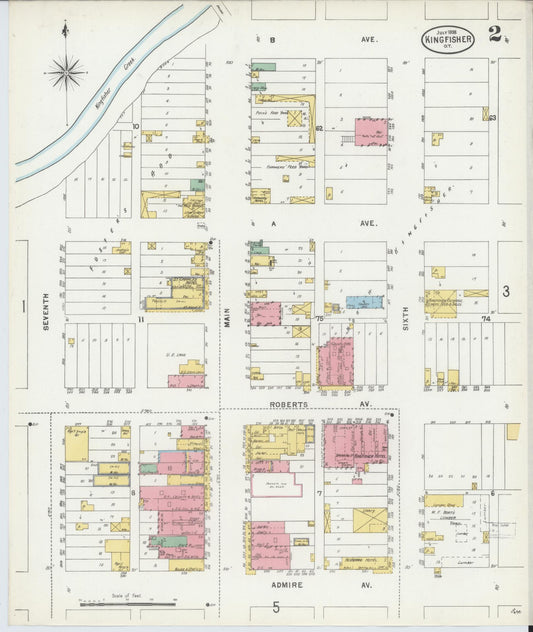 Sanborn Fire Insurance Map from Kingfisher, Kingfisher County, Oklahoma (1898), Sheet #0002 - Historic Sanborn Fire Insurance Map Print, vintage old map wall art, antique decor, genealogy gift, Oklahoma Oklahoma map