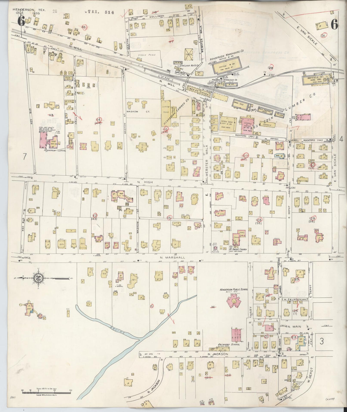 Sanborn Fire Insurance Map from Henderson, Rusk County, Texas (1949), Sheet #0006 - Complete Map Set gallery image, historic Sanborn map, vintage wall art, Texas Texas