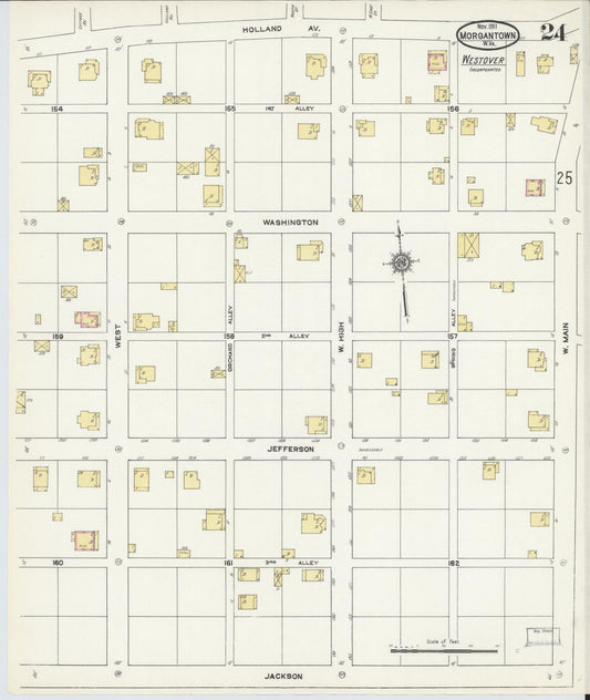 Sanborn Fire Insurance Map from Morgantown, Monongalia County, West Virginia (1911), Sheet #0024 - Historic Sanborn Fire Insurance Map Print, vintage old map wall art, antique decor, genealogy gift, West Virginia West Virginia map