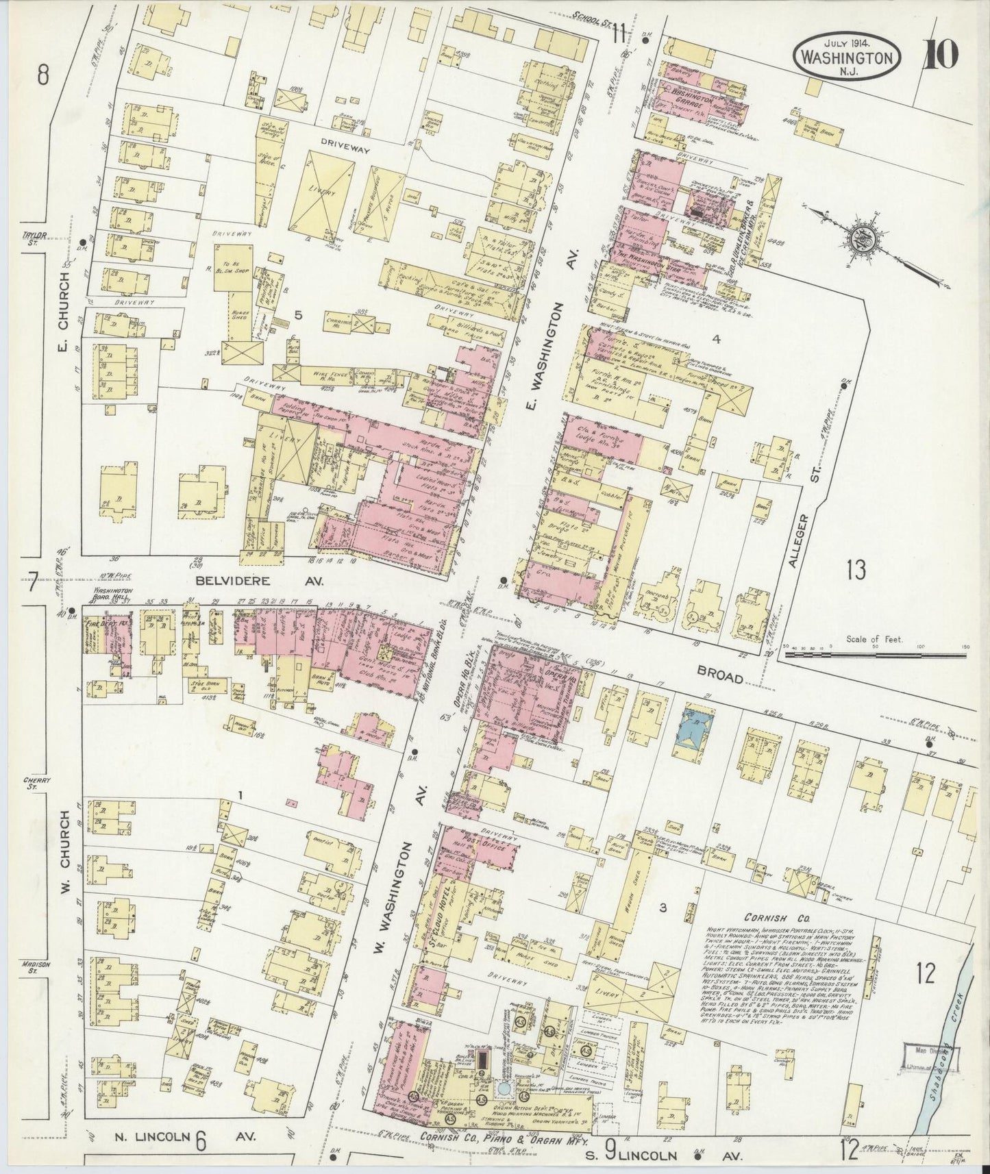 Sanborn Fire Insurance Map from Washington, Warren County, New Jersey (1914), Sheet #0010 - Historic Sanborn Fire Insurance Map Print, vintage old map wall art, antique decor, genealogy gift, Washington Washington map