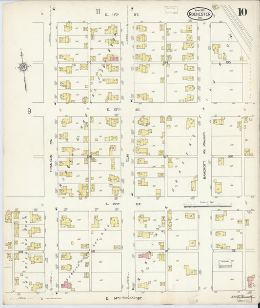 Sanborn Fire Insurance Map from Rochester, Fulton County, Indiana (1913), Sheet #0010 - Historic Sanborn Fire Insurance Map Print, vintage old map wall art, antique decor, genealogy gift, Indiana Indiana map
