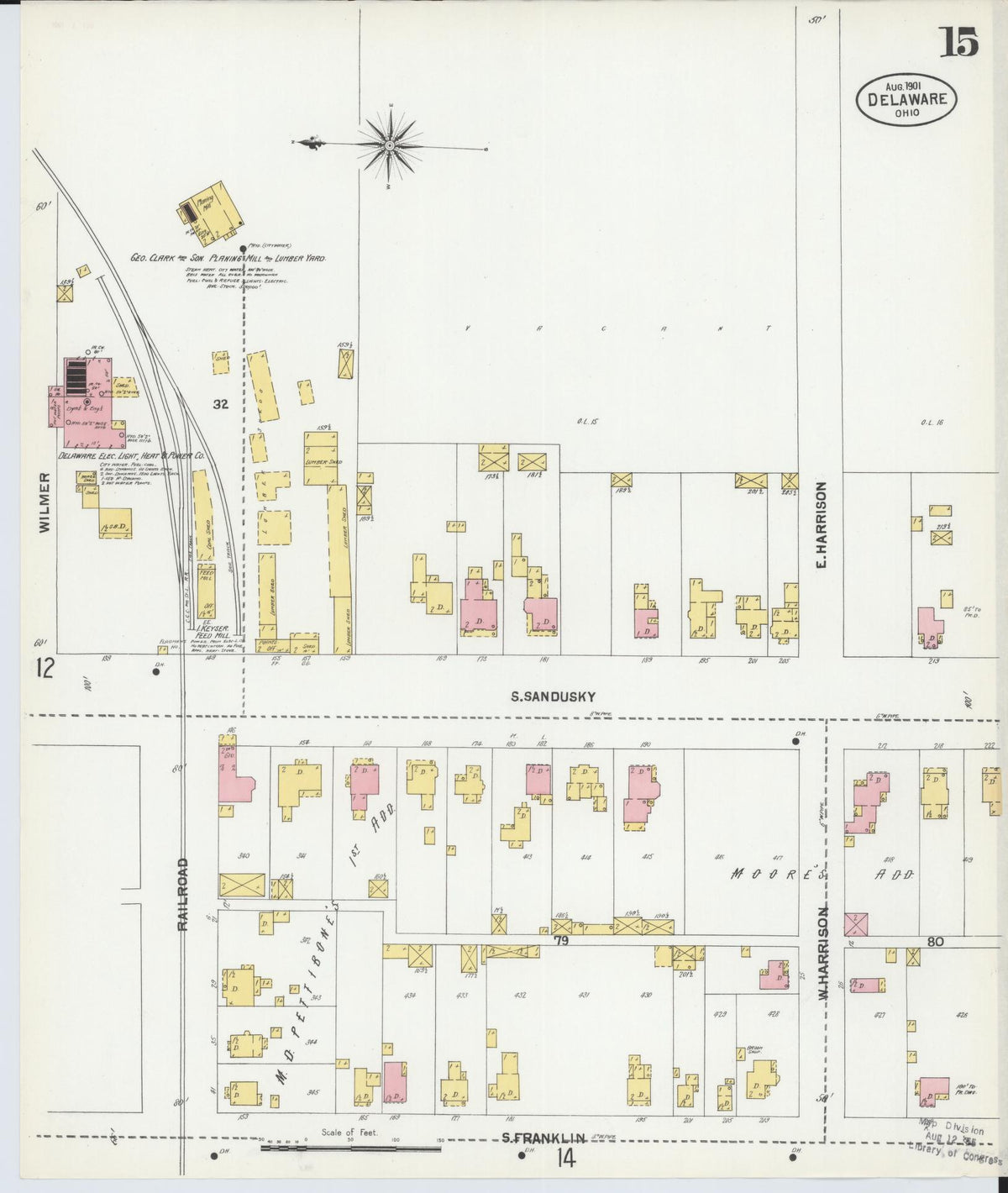 Sanborn Fire Insurance Map from Delaware, Delaware County, Ohio (1901), Sheet #0015 - Complete Map Set gallery image, historic Sanborn map, vintage wall art, Sanborn Fire Insurance Map from Delaware Delaware