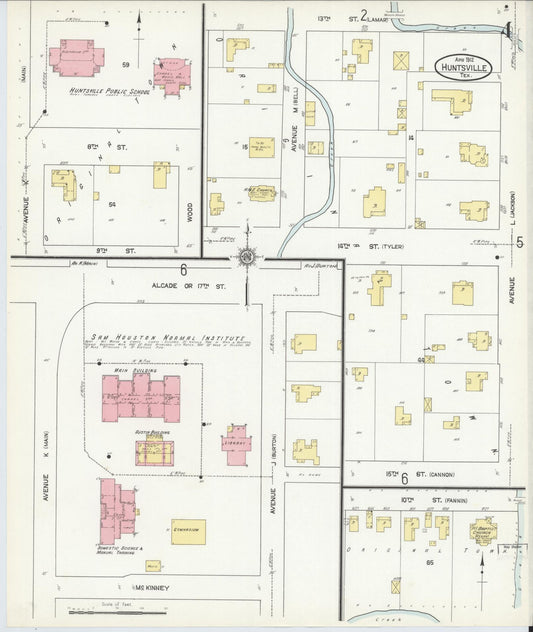 Sanborn Fire Insurance Map from Huntsville, Walker County, Texas (1912), Sheet #0004 - Historic Sanborn Fire Insurance Map Print, vintage old map wall art, antique decor, genealogy gift, Texas Texas map