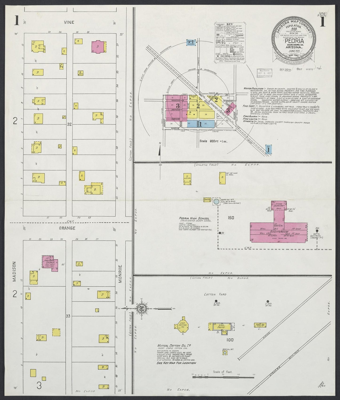 Sanborn Fire Insurance Map from Peoria, Maricopa County, Arizona (1927), Sheet #0001 - Historic Sanborn Fire Insurance Map Print, vintage old map wall art, antique decor, genealogy gift, Arizona Arizona map