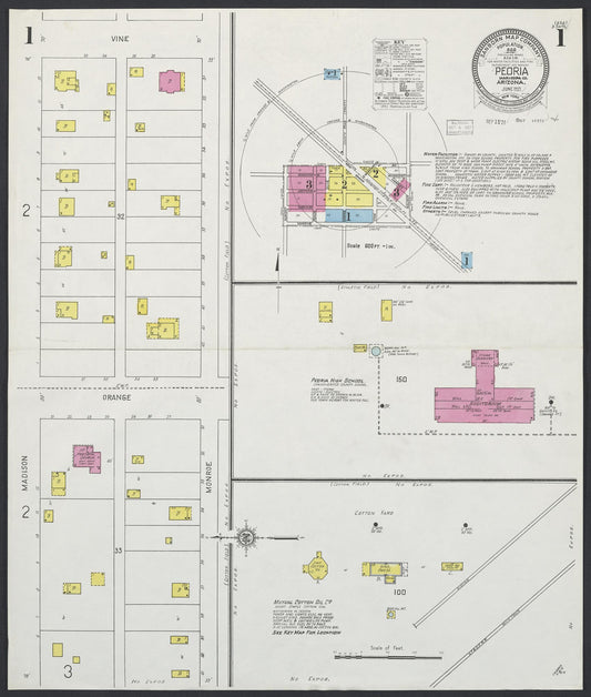 Sanborn Fire Insurance Map from Peoria, Maricopa County, Arizona (1927), Sheet #0001 - Historic Sanborn Fire Insurance Map Print, vintage old map wall art, antique decor, genealogy gift, Arizona Arizona map