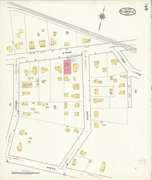 Sanborn Fire Insurance Map from Plainville, Hartford County, Connecticut (1922), Sheet #0005 - Historic Sanborn Fire Insurance Map Print, vintage old map wall art, antique decor, genealogy gift, Connecticut Connecticut map