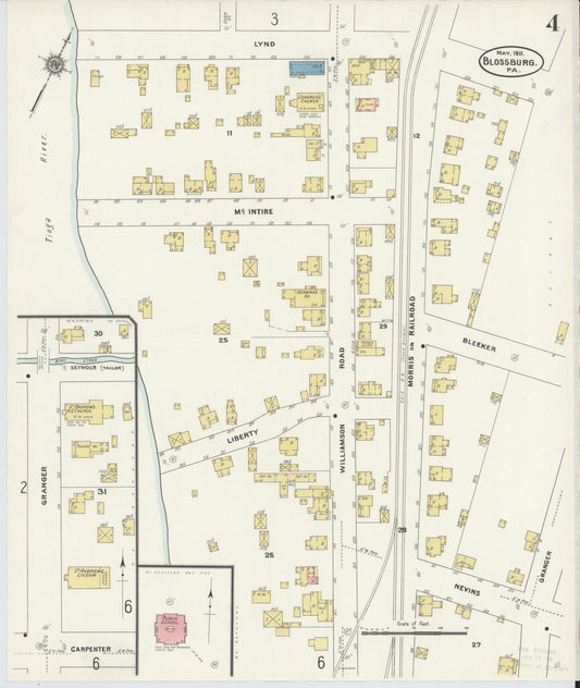 Sanborn Fire Insurance Map from Blossburg, Tioga County, Pennsylvania (1911), Sheet #0004 - Historic Sanborn Fire Insurance Map Print, vintage old map wall art, antique decor, genealogy gift, Pennsylvania Pennsylvania map