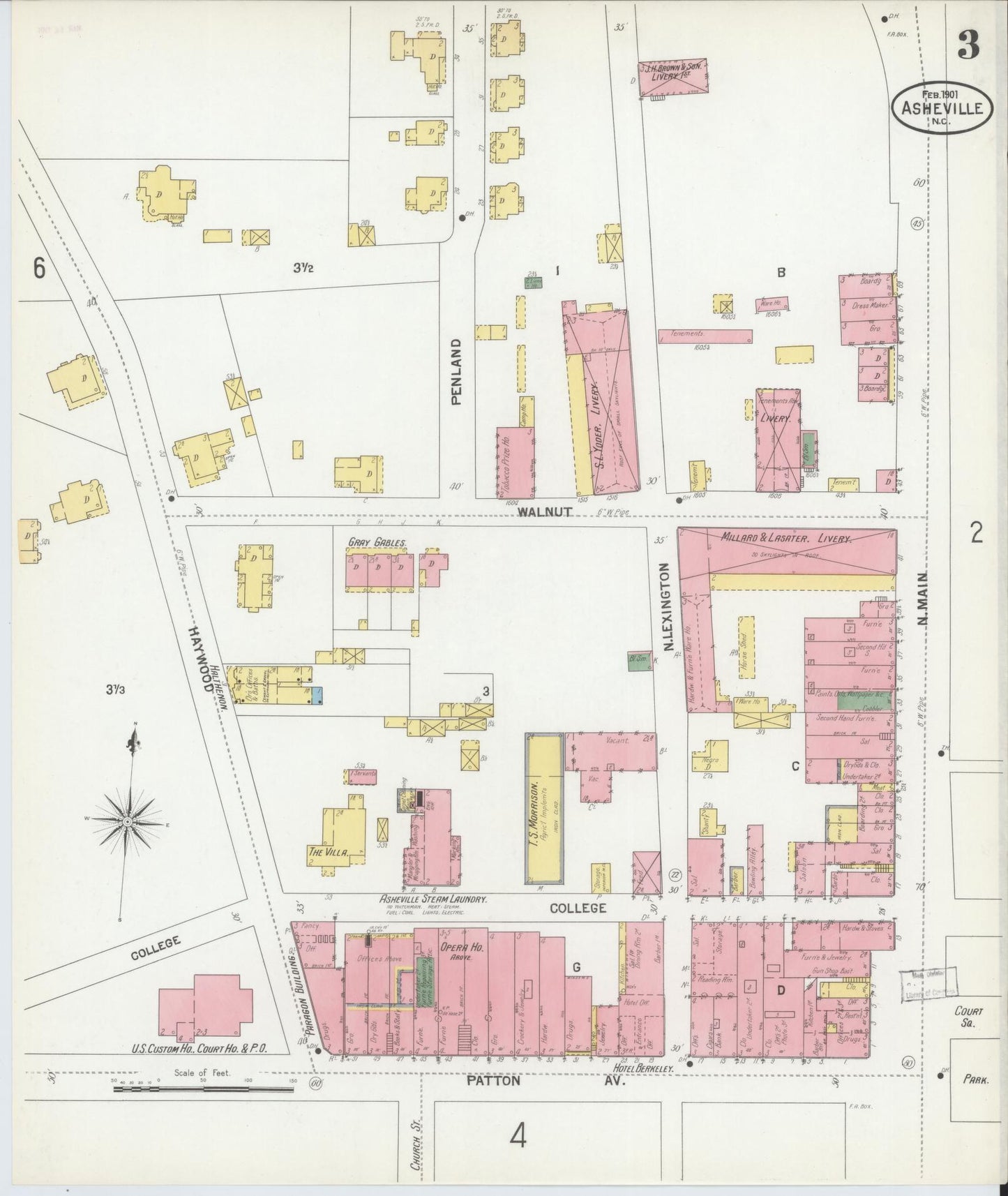 Sanborn Fire Insurance Map from Asheville, Buncombe County, North Carolina (1901), Sheet #0003 - Complete Map Set gallery image, historic Sanborn map, vintage wall art, North Carolina North Carolina