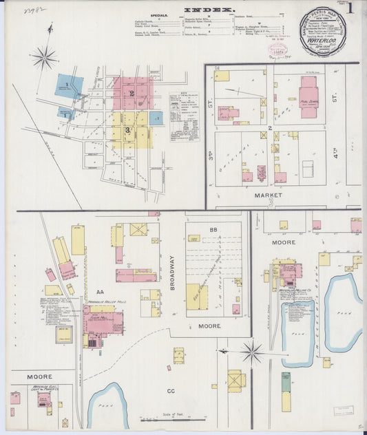 Sanborn Fire Insurance Map from Waterloo, Monroe County, Illinois (1898), Sheet #0001 - Historic Sanborn Fire Insurance Map Print, vintage old map wall art, antique decor, genealogy gift, Illinois Illinois map