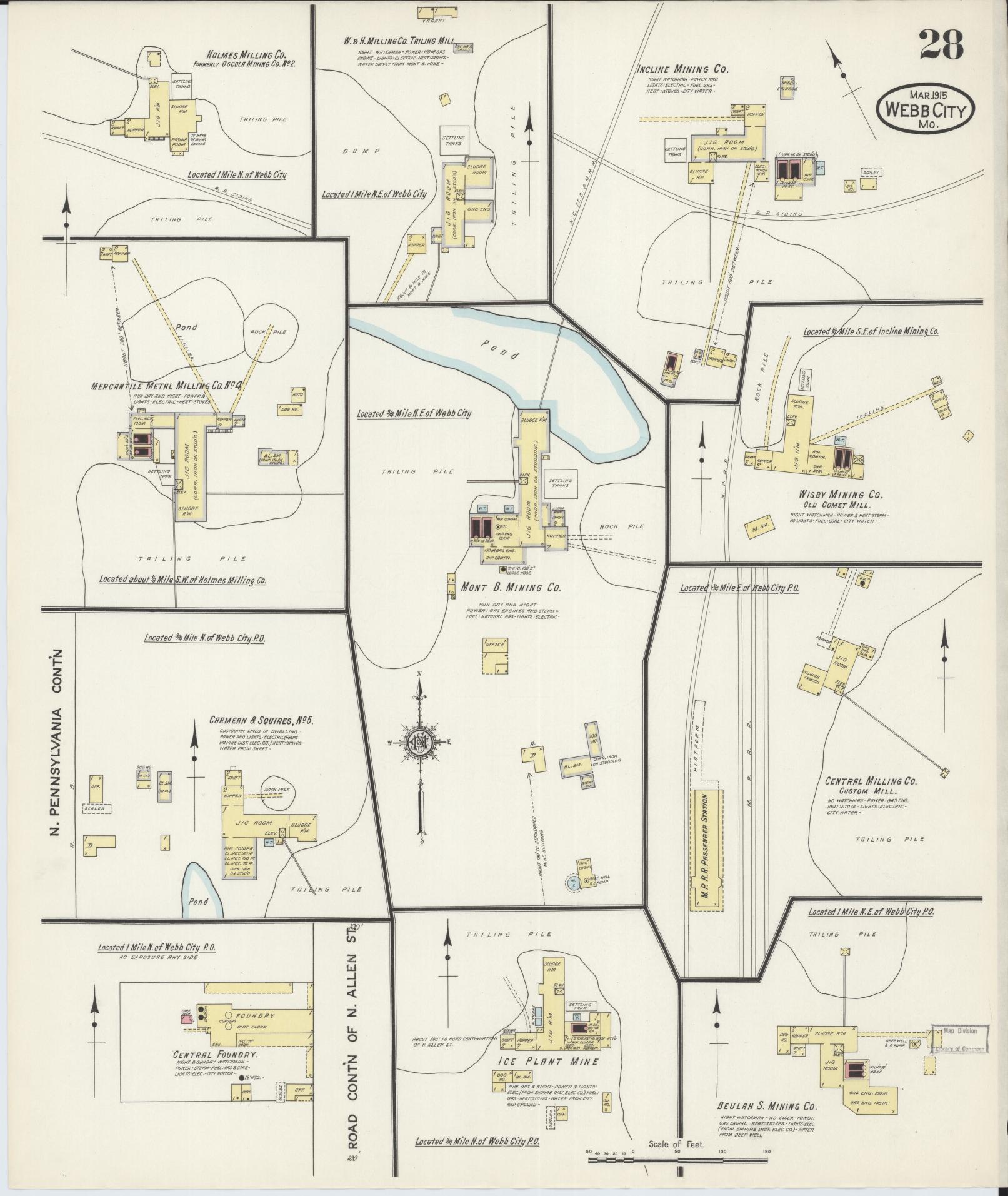 Sanborn Fire Insurance Map from Webb City, Jasper County, Missouri (1915), Sheet #0028 - Historic Sanborn Fire Insurance Map Print, vintage old map wall art, antique decor, genealogy gift, Missouri Missouri map