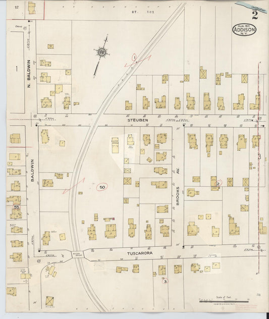 Sanborn Fire Insurance Map from Addison, Steuben County, New York (1945), Sheet #0002 - Historic Sanborn Fire Insurance Map Print, vintage old map wall art, antique decor, genealogy gift, New York New York map