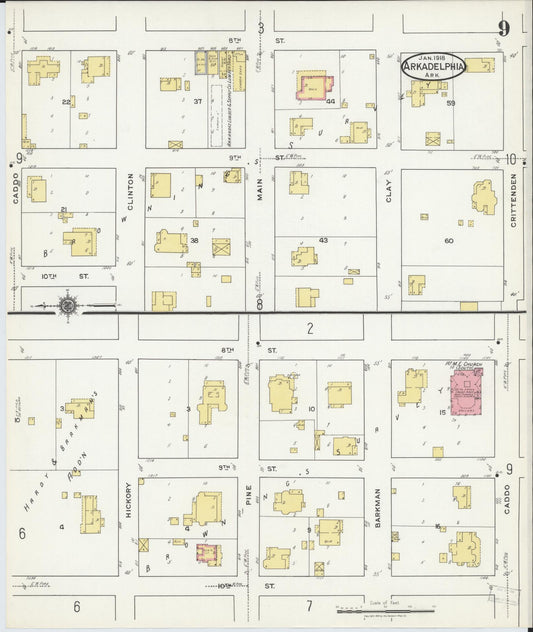 Sanborn Fire Insurance Map from Arkadelphia, Clark County, Arkansas (1918), Sheet #0009 - Historic Sanborn Fire Insurance Map Print, vintage old map wall art, antique decor, genealogy gift, Arkansas Arkansas map