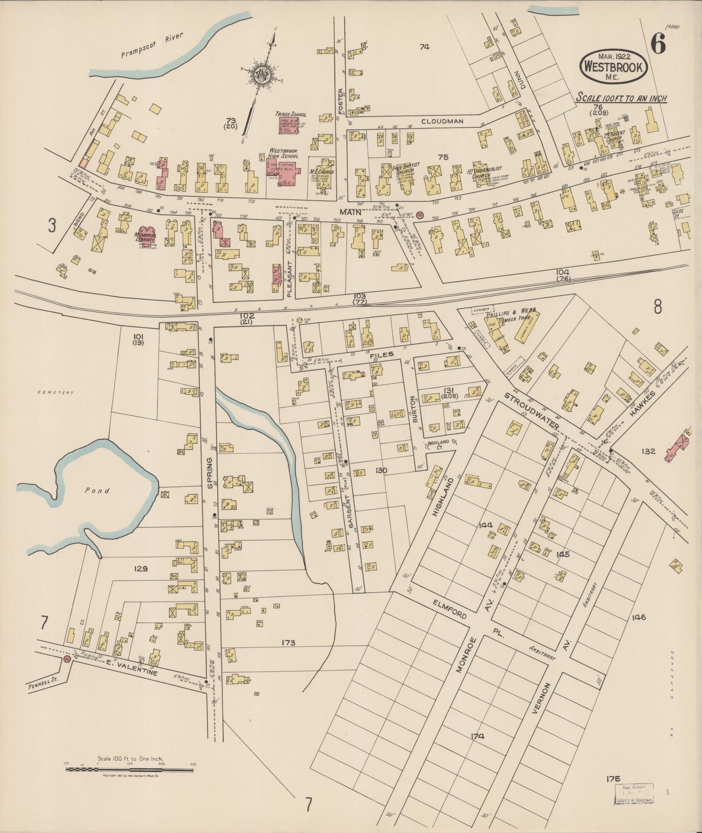 Sanborn Fire Insurance Map from Westbrook, Cumberland County, Maine (1922), Sheet #0006 - Complete Map Set gallery image, historic Sanborn map, vintage wall art, Maine Maine