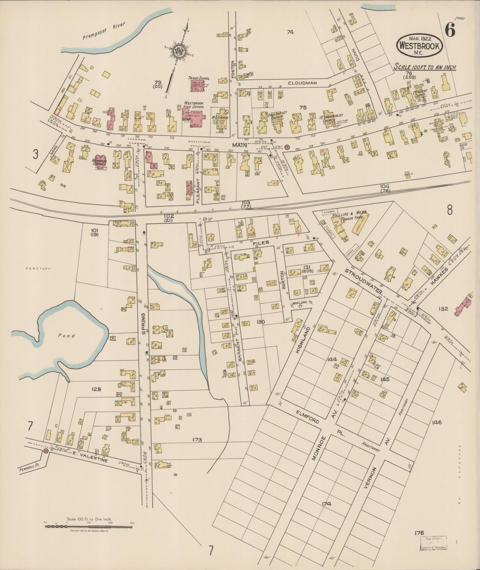 Sanborn Fire Insurance Map from Westbrook, Cumberland County, Maine (1922), Sheet #0006 - Complete Map Set gallery image, historic Sanborn map, vintage wall art, Maine Maine