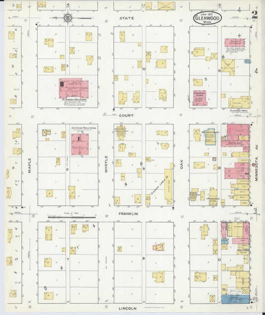 Sanborn Fire Insurance Map from Glenwood, Pope County, Minnesota (1917), Sheet #0002 - Historic Sanborn Fire Insurance Map Print, vintage old map wall art, antique decor, genealogy gift, Minnesota Minnesota map