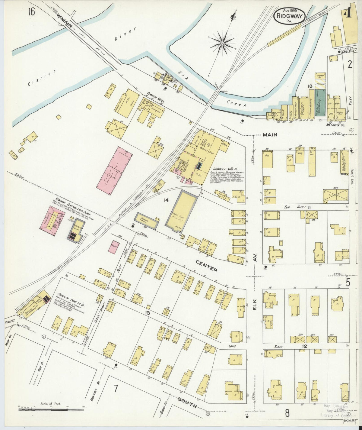 Sanborn Fire Insurance Map from Ridgway, Elk County, Pennsylvania (1909), Sheet #0004 - Historic Sanborn Fire Insurance Map Print, vintage old map wall art, antique decor, genealogy gift, Pennsylvania Pennsylvania map