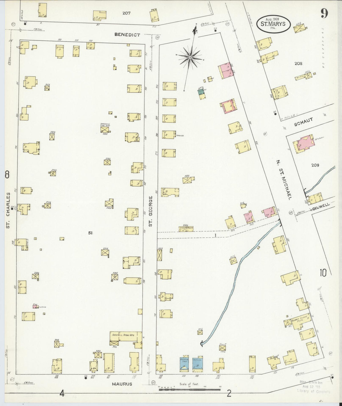 Sanborn Fire Insurance Map from Saint Marys, Elk County, Pennsylvania (1909), Sheet #0009 - Historic Sanborn Fire Insurance Map Print, vintage old map wall art, antique decor, genealogy gift, Pennsylvania Pennsylvania map