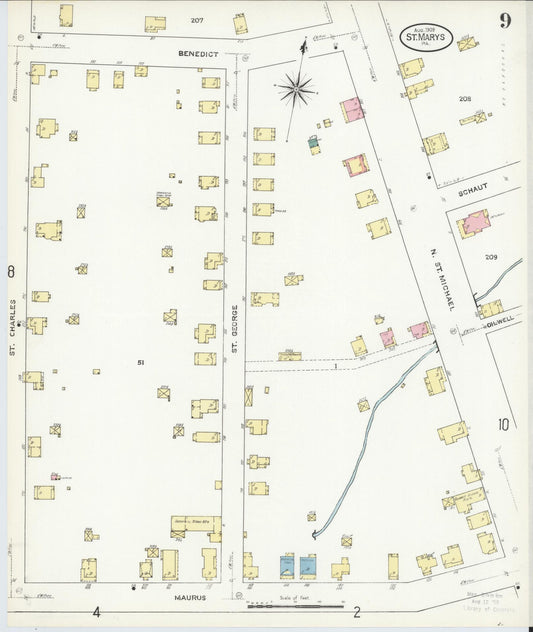 Sanborn Fire Insurance Map from Saint Marys, Elk County, Pennsylvania (1909), Sheet #0009 - Historic Sanborn Fire Insurance Map Print, vintage old map wall art, antique decor, genealogy gift, Pennsylvania Pennsylvania map