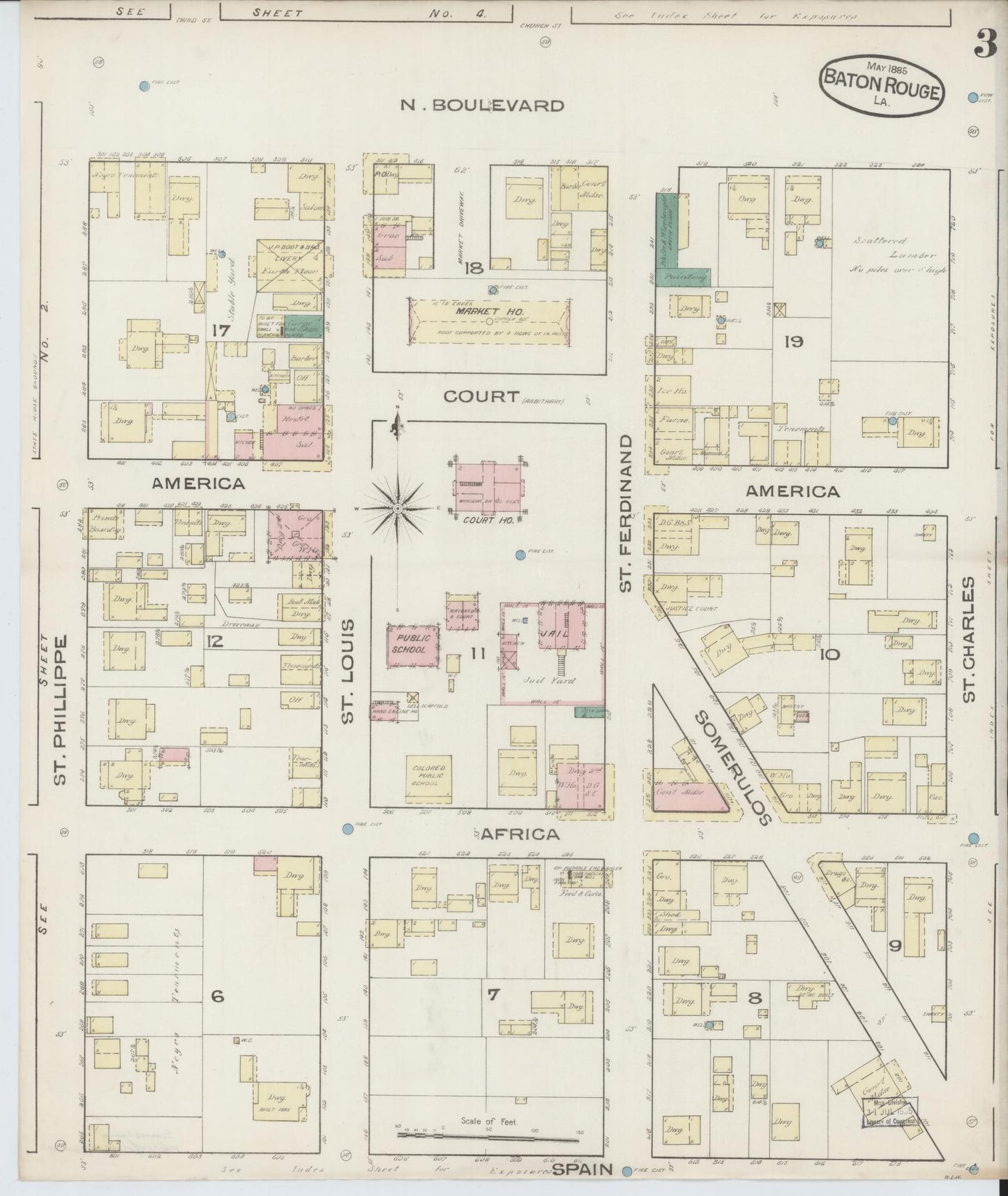 Sanborn Fire Insurance Map from Baton Rouge, East Baton Rouge Parish, Louisiana (1885), Sheet #0003 - Complete Map Set gallery image, historic Sanborn map, vintage wall art, Louisiana Louisiana