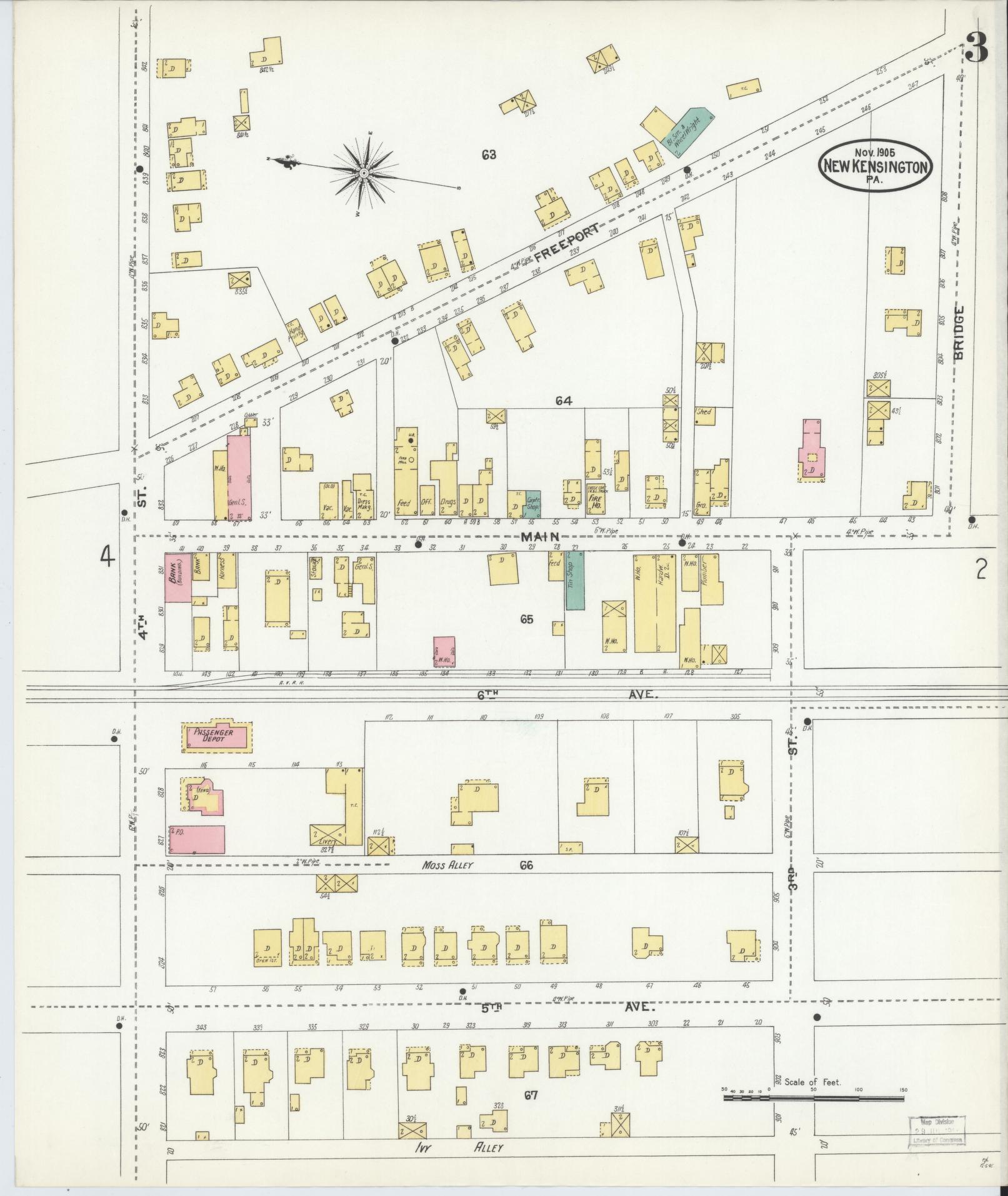 Sanborn Fire Insurance Map from New Kensington, Westmoreland County, Pennsylvania (1905), Sheet #0003 - Complete Map Set gallery image, historic Sanborn map, vintage wall art, Pennsylvania Pennsylvania