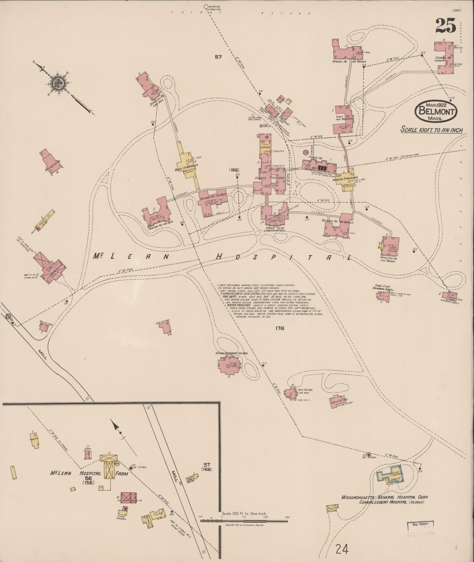 Sanborn Fire Insurance Map from Belmont, Middlesex County, Massachusetts (1922), Sheet #0025 - Complete Map Set gallery image, historic Sanborn map, vintage wall art, Massachusetts Massachusetts
